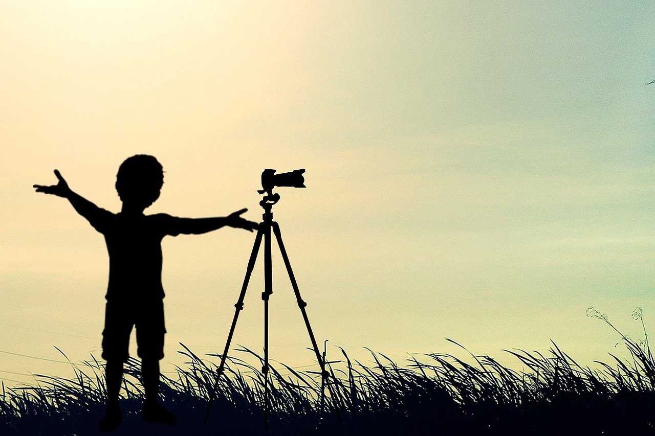 filming, child, silhouette